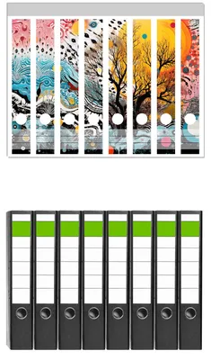 Produktbild von Wallario 8 Stück schmale Ordner inkl. Klebeetiketten mit Motive Abstrakter Sonnenaufgang -  Set mit Rückenschildern / Ordnerrücken Stickern