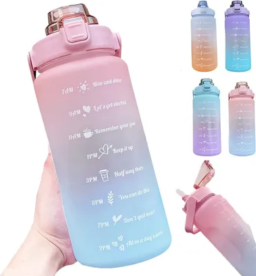 Image de Gourde de sport, grande bouteille d'eau anti-fuites avec repères horaires et paille, gourde pour le vélo, la salle de sport, la maison, le bureau, la pêche, les activités de plein air, rose, 2 L