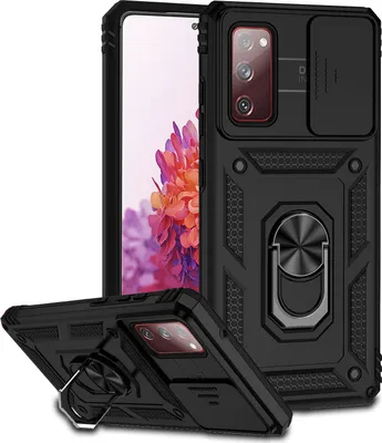 Image de Etui pour Samsung Galaxy S20 FE / S20 FE 5G étui double couche avec couvercle coulissant pour appareil photo et anneau de support noir
