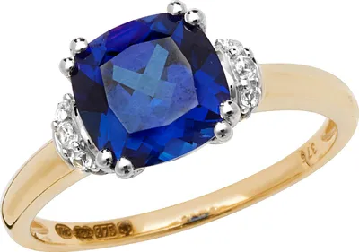 Produktbild von Wunderschöner 9 Karat (375) Gold Damen - Solitärring mit Saphir (synth.), 57 (18.1); TRS20585RSP