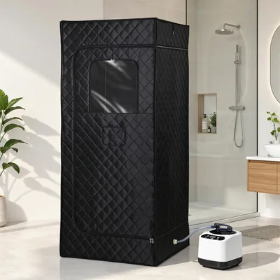 Obrázok produktu pre Prenosná sauna na kolieskach s 3 litrovým generátorom pary, časovačom, diaľkovým ovládaním a sklopným sedadlom
