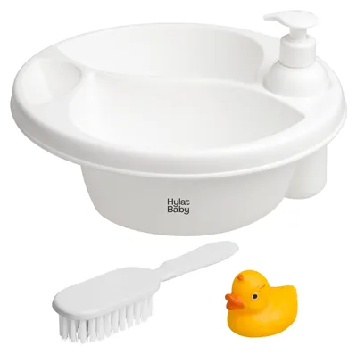 Image de Hylat Baby Bol de lavage pour table à langer, 3 compartiments, avec accessoires pratiques, pour laver facilement bébé à partir de 0 mois, blanc, ovale, Marque : Hylat Baby