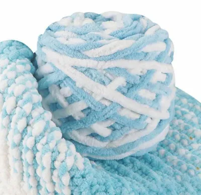 Immagine prodotto di Filato per uncinetto, 90g, spesso, poliestere/Spandex, blu/bianco