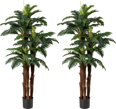 Produktbild von COSTWAY 190cm Kunstpflanzen 2er Set, künstliche Palmen mit verstellbaren Blättern, schwarzem Pflanztopf & Moos, künstliche Pflanze zur Dekoration