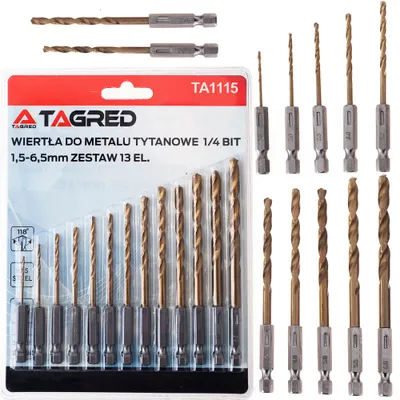 Produktbild von Spiralbohrer 13 tlg Bit-Bohrer Set HSS TIN 1,5 - 6,5mm Bithalter 1/4 Zoll