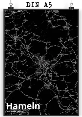 Produktbild von Mr. & Mrs. Panda Bild Hameln DIN A5 - Geschenk, drucke, Stadt Dorf Karte Landkarte Map Stadtplan, Kunstdruck, Plakat, wanddeko, Wandschmuck