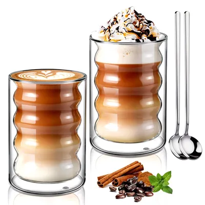 Immagine prodotto di Un set di due tazze da caffè in vetro a spirale, da 350 ml ciascuna, con doppia parete