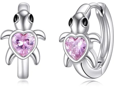 Immagine prodotto di Orecchini a cerchio in argento sterling 925 con motivo animalier e zirconi rosa, adatti a donne, ragazze e bambini
