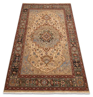 Imagen del producto de Alfombra de lana KESHAN franjas, Rosetón oriental 7519/53555 / azul oscuro beige 300x380 cm