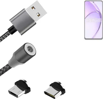 Produktbild von K-S-Trade Hochwertiges Magnet-Lade-kabel Sync-Kabel Daten-Kabel kompatibel mit Oppo A3 CPH2669 mit USB-Typ-C-Anschluss und Micro-USB-Anschluss 2A bis