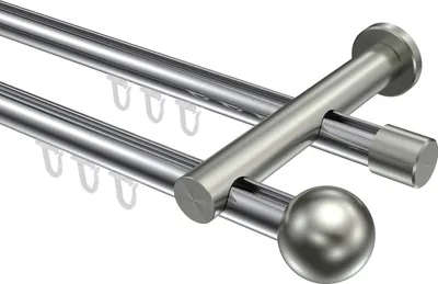 Produktbild von Interdeco Innenlaufstange / Gardinenstange mit Innenlauf Chrom / Edelstahl-Optik, Typ Platon Luino (Kugel), 20 mm Ø 2-läufig, 520 cm