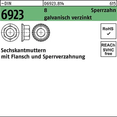Produktbild von Sechskantmutter DIN 6923 m.Flansch/Sperrverzahnung M 20 8 galvanisch verzinkt