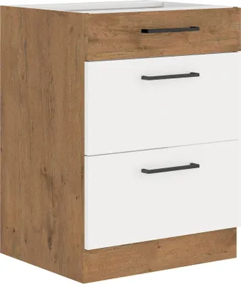 Produktbild von Vigo Unterschrank 60 Eiche Lancelot Weiß Hochglanz Vollauszug Soft-Close Küche