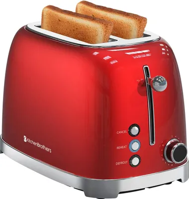 Produktbild von KitchenBrothers Retro Toaster - Toaster - 6 Bräunungsstufen - 2 Extra Breite Schlitze - 815W - Rot