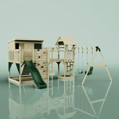 Produktbild von OutdoorToys Spielturm Johanna aus Holz in Grün Babyschaukel