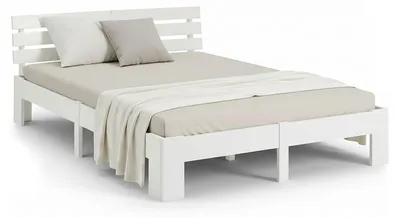 Image de Lit double en bois massif 160x200cm blanc pin lit futon à lattes cadre de lit