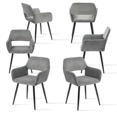 Immagine prodotto di Meubles Cosy Set da 6 poltrone da sala da pranzo in stile scandinavo in velluto a coste grigio – CROMWELL