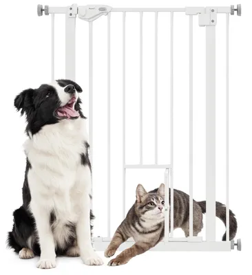 Immagine prodotto di Recinzione per cani con porticina – Griglia di sicurezza per scale – Larghezza regolabile da 74 a 80 cm – Acciaio inossidabile – Bianco
