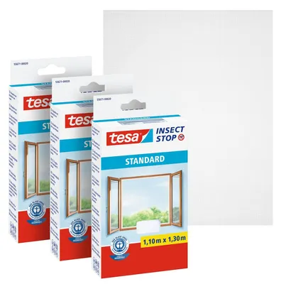 Obrázok produktu pre tesa INSECT STOP, sieťka proti hmyzu, k dispozícii v rozmeroch 3 kusy, každá o rozmeroch 110 cm x 130 cm, farba: biela