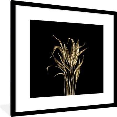 Produktbild von MuchoWow® MuchoWow® Gerahmtes Poster Gold - Blatt - Pflanzen 40x40 cm - Poster mit zchwarzem Bilderrahmen - Poster - Plakat im Rahmen