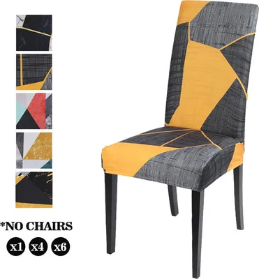 Produktbild von Satz mit 6 Stuhlbezügen, Esszimmerstühle, Stretch-Esszimmerstühle Bezüge Jacquard Abnehmbarer, waschbarer Stuhl Bezug für Esszimmer, Küche, Modernes geometrisches Muster 3