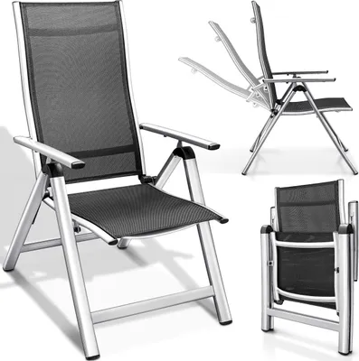 Produktbild von tillvex Gartenstuhl Premium 1 Stück Silber klappbar aus Aluminium | Hochlehner mit Armlehnen | Klappstuhl verstellbar | Klappsessel Balkon Garten Terrasse