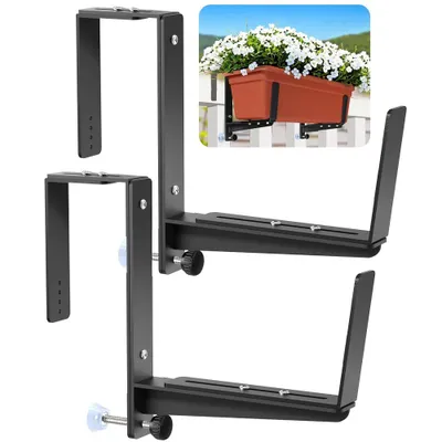 Produktbild von 2er Set Balkon Blumenkasten Halterung, universal verstellbar, Metall rostfrei pulverbeschichtet, stabil, für Balkon Geländer & Fensterbank