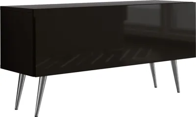 Obrázek produktu pro TV skříňka : matná černá / lesklá černá, chromové nohy, 100 x 52 x 32 cm