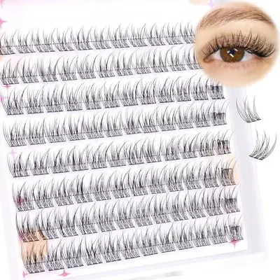 Produktbild von Zart gefächerte Wimpernbüschel, einzelne Wimpernverlängerungen, natürliche Wimpern-Cluster, 9–11 mm, 96 Stück, Wimpernverlängerung für zu Hause, C-Curl