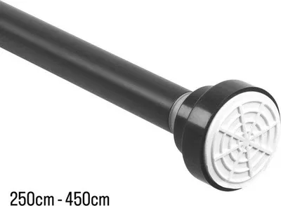 Produktbild von Unyqoos® Qproducts Teleskop-Gardinenstange 250–450 cm, Stahl, schwarz – ausziehbar, Montage ohne Bohren, 2 Verstärkungshalter, Antirutschenden Enden