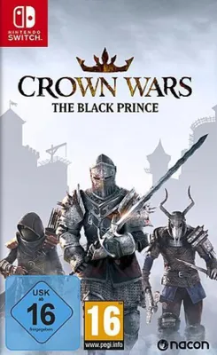 The cover art for the Nintendo Switch game 'Crown Wars: The Black Prince', featuring three armored knights in a medieval setting.