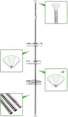 Produktbild von 3 Böden Edelstahl Duschablage Duschecke Teleskopregal Eckregal Badregal