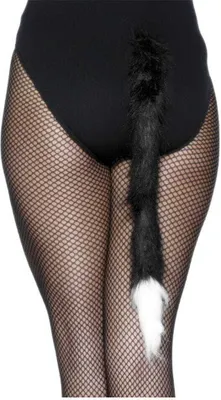 Produktbild von Schwarz-Weißer Katzenschwanz Katzenkostüm Zubehör aus Kunstfell für Fasching Halloween Karneval Tier Motto Party