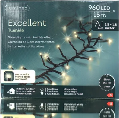 Produktbild von Lumineo LED Lichterkette Excellent Twinkle schwarz 15 Meter 960 Lichter - warmweiß
