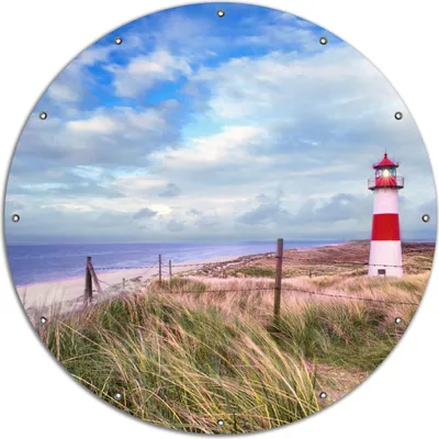 Produktbild von Wallario rundes Outdoor-Poster für Garten oder Balkon, Motiv Leuchtturm am Strand von Sylt, 120 cm Durchmesser