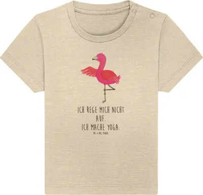Produktbild von Mr. & Mrs. Panda  T-Shirt Flamingo Yoga 6. - 12. Monat - Natural Raw - Geschenk, Yogi, Vogel, Baby Oberteil, Baumwolle Shirt, Meditieren, Organic, Namaste, Babyshirt