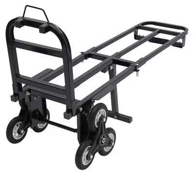 Image de Chariot de transport pour escaliers - Chariot de manutention - Structure en acier - Roues en polyuréthane/caoutchouc - Roues antidérapantes - Poignée en mousse - Corde de fixation - Noir