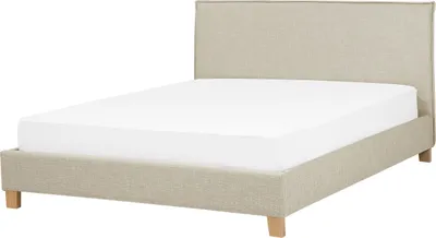 Obrázok produktu pre BELIANI Posteľ béžová látkové čalúnenie 180 x 200 cm nohy zo svetlého dreva lamelový rošt s čelom moderný škandinávsky štýl spálňa