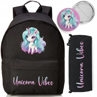 Image de Funandstyle Set Scolaire Sac à Dos + Trousse + Pin UNICORN VIBES