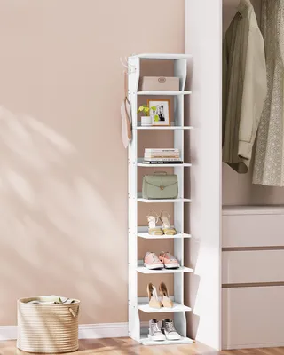 Produktbild von Schuhregal schmal, Standregal platzsparend, 9 Ebenen, für Eingangsbereich, Ecke, Schuhablage, weiß