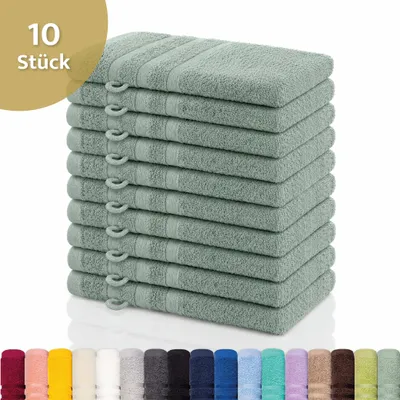 Produktbild von Lavea® 10er Set Waschhandschuh 15x21 cm – Waschhandschuhe aus 100% Baumwolle, weicher Frottee Waschlappen – Frottierserie Elena – Eukalyptus