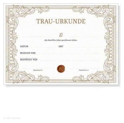 Produktbild von Frank Paperman | 1x Urkunde Eheschließung | orginelle Hochzeitsgeschenke | klassisches Design | Karte Hochzeit Standesamt | Vordruck im DIN-A4-Format