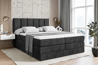Produktbild von ALTDECOR Boxspringbett mit 2 Matratzen und Topper - 180x200 cm - BOXI1 KING - Schwarz Samt - Polsterbett mit, H3- und H4- Matratzen, Bettkasten und Lattenrost, Bett mit Stauraum