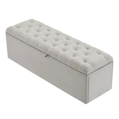 Produktbild von Polsterbank, Leinen,141*41.5*47cm(L*W*H),Gepolsterte Sitzbank, Betthocker, Bank mit Stauraum, Hellgrau