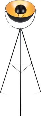A black and gold tripod floor lamp.