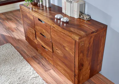 Produktbild von MASSIVMOEBEL24 Sideboard Sheesham 150x45x75 walnuss lackiert DUKE #125