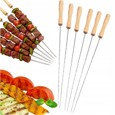 Produktbild von 6 Stück Edelstahl Schaschlikspieße 37 cm Grill Zubehör