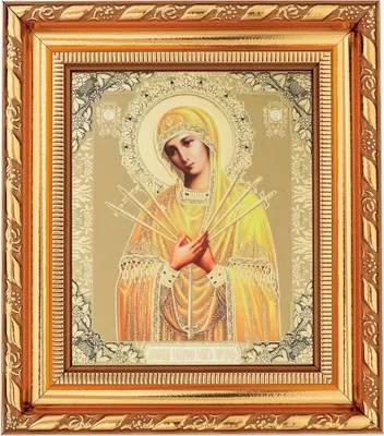 Produktbild von Gottesmutter Siebenpfeilige Ikone im Rahmen mit Glas 14x16cm christlich 11365