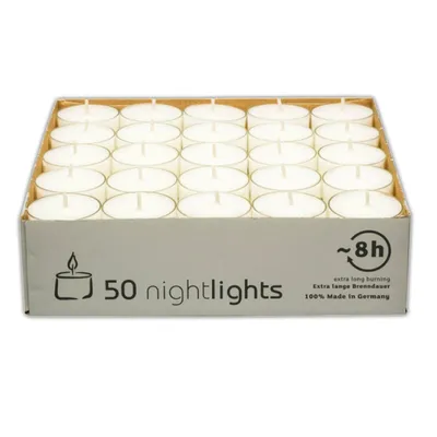 Produktbild von 50 Stück Teelichter 8 Stunden Brenndauer Kerze Windlicht weiß Teelicht Paraffin ohne Duft