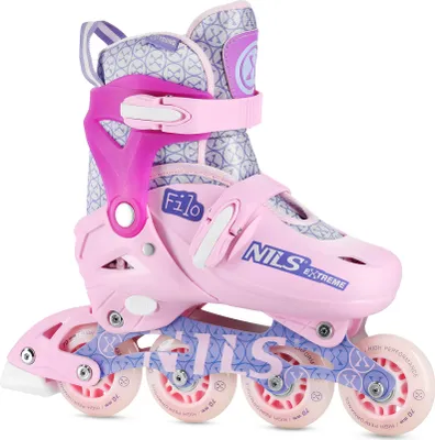 A single pink inline skate is shown from a side-angle on a white background.